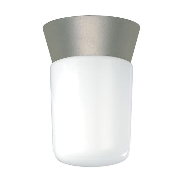 8-in Utility Ceiling Mount w  White Glass Cylinder Satin Aluminum Finish Online Hot Sale