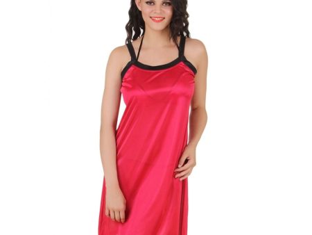 Women s Satin Short Nighty with Sleeve Less(Color: Wine and Black, Neck Type: Square Neck) For Discount