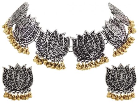 Generic Antique Silver Oxidised Plated Tribal Afghani Necklace With Earrings Set For Women Hot on Sale