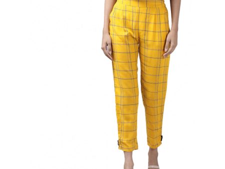 Generic Women s Casual Checked Rayon Trouser Pant (Yellow) on Sale