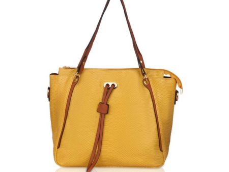 Generic Women s Faux Leather Textured Tote Bag (Yellow) Fashion