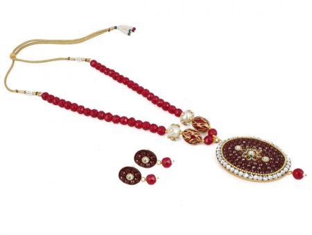 Generic Women s Stylish Maroon Golde Plated Traditional Kundan Necklace Set with Earrings (Color: Red) For Cheap