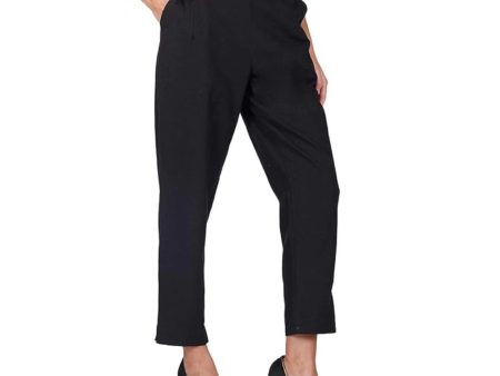 Generic Women s Casual Cotton Flax Solid Adjustable Waist Trouser Pants (Black) For Cheap