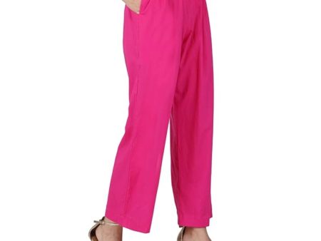 Generic Women s Casual Cotton Cambric Solid Elastic Palazzo Trousers (Pink) For Discount