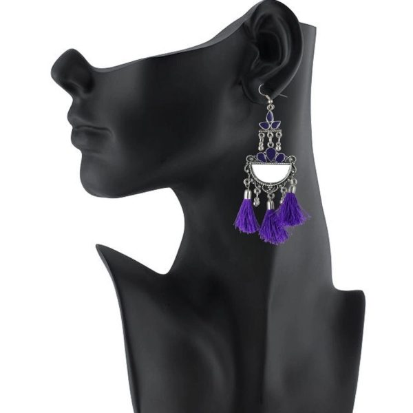 Generic Women s Silver Plated Afgani Tassel Earring (Color: Purple) Fashion