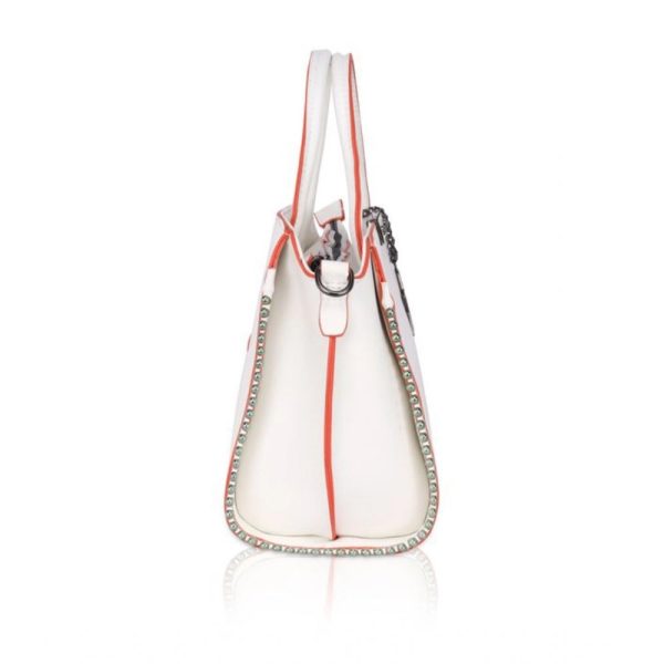 Generic Women s Faux Leather Metal Beads Handbag (White) Online Hot Sale