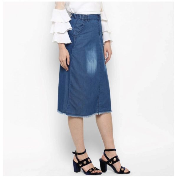 Generic Women s Denim Washed Buttoned Skirt (Blue) Online