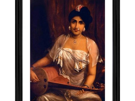 Generic A Lady Playing Veena 1888 Painting With Wood Photo Frame (Multicolor) Cheap