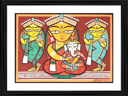 Generic Parvati Ganesh Painting With Wood Photo Frame (Multicolor) Online Sale