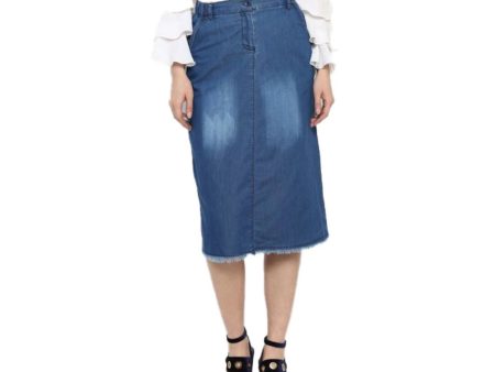 Generic Women s Denim Washed Buttoned Skirt (Blue) Online