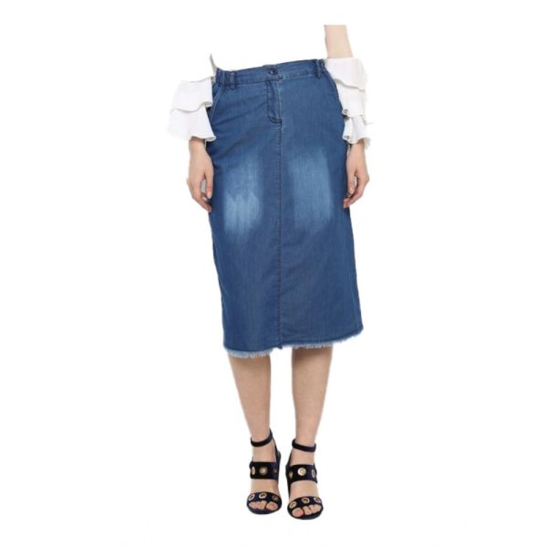 Generic Women s Denim Washed Buttoned Skirt (Blue) Online