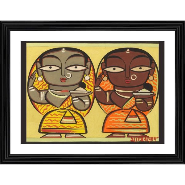 Generic Two Worshiping Women Painting With Wood Photo Frame (Multicolor) Online Sale