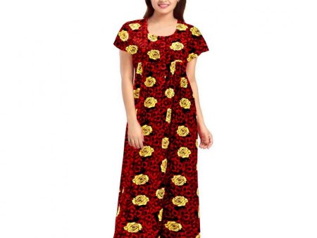 Generic Women s Cotton Printed Maxi Nighty (Maroon) Online