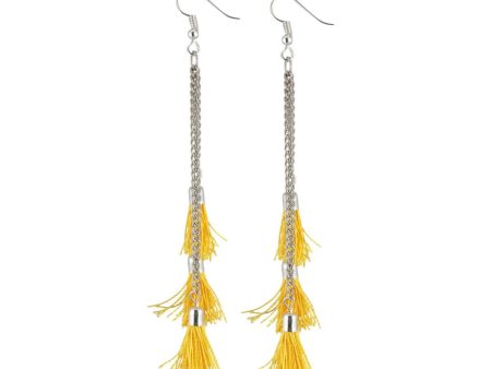 Generic Women s Silver Plated Hook Dangler Hanging Tassel Fashion Earrings-Silver For Cheap