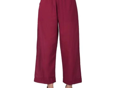 Generic Women s Casual Cotton Cambric Solid Elastic Palazzo Trousers (Maroon) on Sale