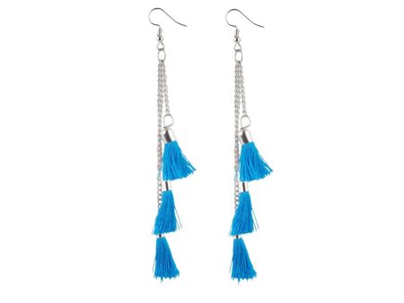 Generic Women s Tassels Beads Hook Dangler Hanging Hanging Earrings-Blue Online Sale