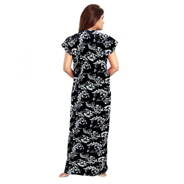 Generic Women s Cotton Printed Maxi Nighty (Black) For Cheap