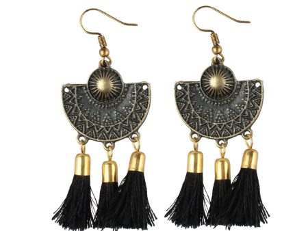 Generic Women s Gold Plated Tassel Fashion Earrings-Black Online now