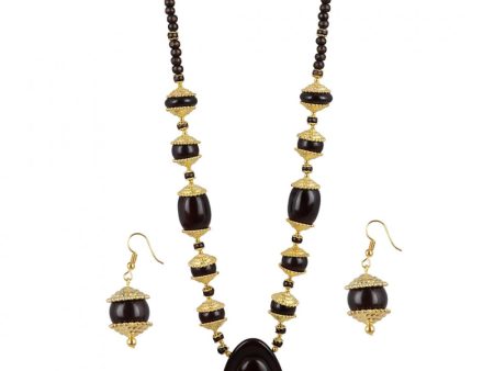 Designer Dark Brown and Golden Beads South Style Necklace Online