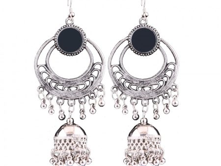 Generic Women s Silver Oxidized Hook Dangler Hanging Afgani Tribal Fancy Earrings-Silver For Sale