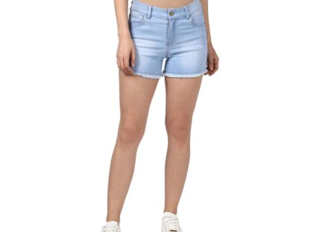 Generic Women s Denim Solid Buttoned Shorts (Blue) Online now