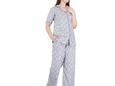 Generic Women s Casual Half Sleeve Printed Viscose Rayon Shirt With Pyjama Pant Night Suit Set (Grey) Online