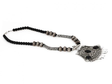 Tibetam Silver and Black Acrylic Beads Necklace on Sale