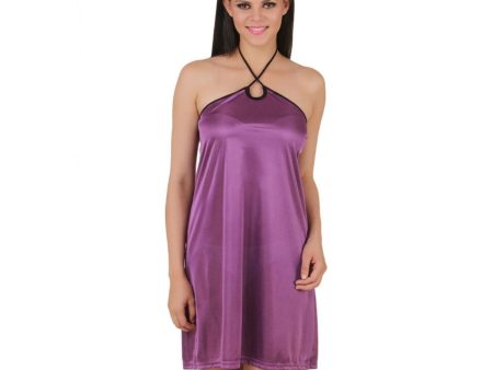 Women s Satin Short Nighty with Sleeve Less(Color: Purple, Neck Type: Halter Neck) For Sale