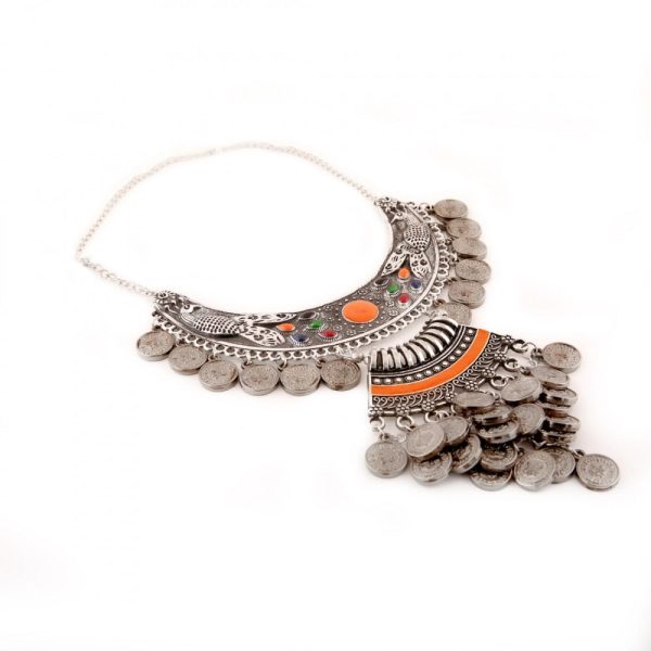 Generic Designer Oxidised German Silver Tribal Necklace Pandeant Antique Necklace (Color: Silver) Discount