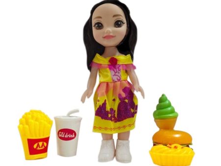 Generic Plastic Doll Set With Fast Food Accessories (Yellow) Fashion