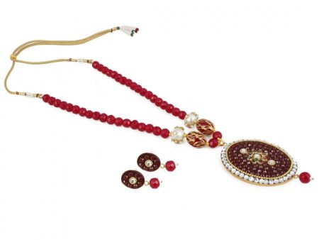 Stylish Maroon Golde Plated Traditional Kundan Necklace Set with Earrings Cheap