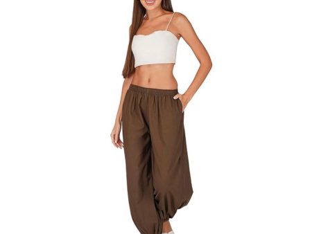 Generic Women s Casual Cotton Cambric Solid Elastic Waist Patiala Harem Pants (Brown) Hot on Sale