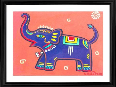 Generic The Elephant Painting With Wood Photo Frame (Multicolor) For Sale