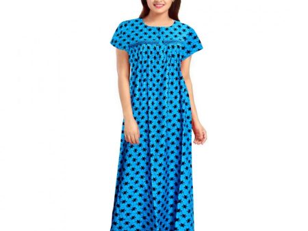 Generic Women s Cotton Printed Maxi Nighty (Aqua Blue) Online Hot Sale