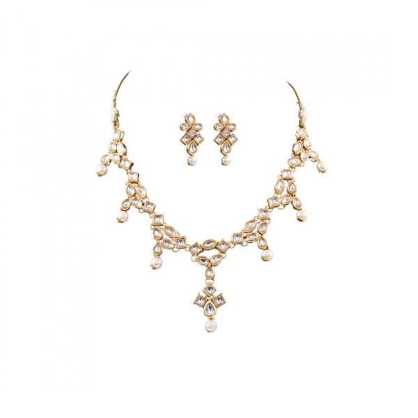 Designer Pearl Gold Plated Kundan Necklace Set Online Hot Sale