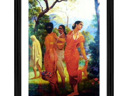 Generic Shakuntala with her Companions 1870 Painting With Wood Photo Frame (Multicolor) Discount