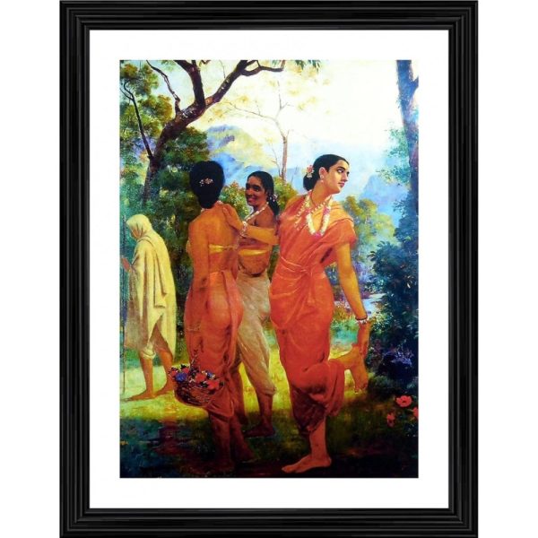 Generic Shakuntala with her Companions 1870 Painting With Wood Photo Frame (Multicolor) Discount