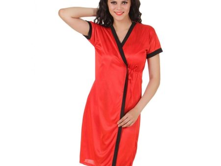 Women s Satin Short Wrap Gown with Half Sleeve(Color: Red, Neck Type: V Neck) Fashion