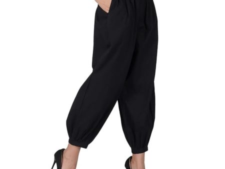 Generic Women s Casual Cotton Cambric Solid Elastic Waist Patiala Harem Pants (Black) For Cheap