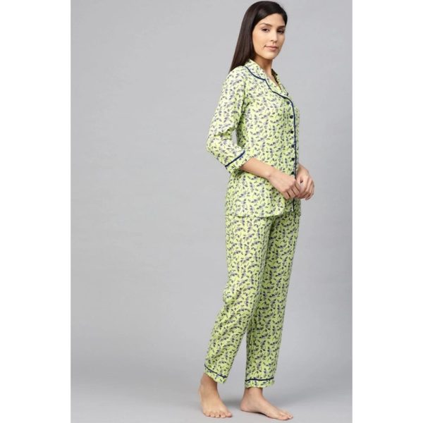 Generic Women s Casual 3 4 Sleeve Floral Printed Rayon Shirt With Pyjama Pant Night Suit Set (Green) Fashion