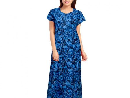 Generic Women s Cotton Printed Maxi Nighty (Blue) Hot on Sale