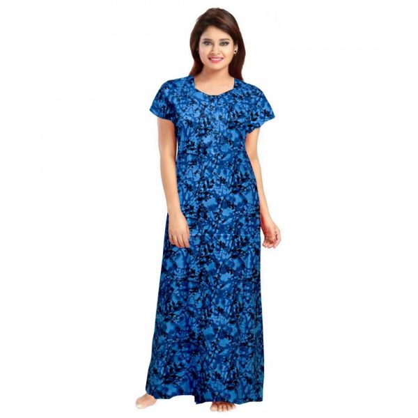 Generic Women s Cotton Printed Maxi Nighty (Blue) Hot on Sale