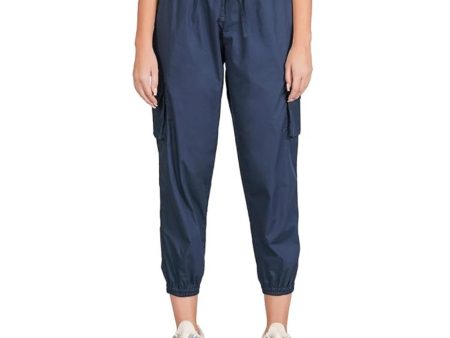 Generic Women s Casual Cotton Solid Elastic with Drawstring Cargo Pants (Navy Blue) Supply