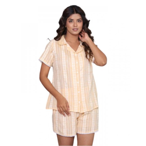 Generic Women s Casual Cotton Short Sleeve Short Night Suit Set (Yellow) Hot on Sale