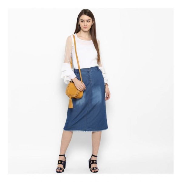 Generic Women s Denim Washed Buttoned Skirt (Blue) Online