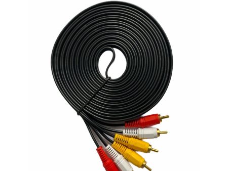 Generic 3RCA Male to 3RCA Male Audio Video Cable 5 Yards Compatible for TV, LCD, LED, DTH, DVD, VCR (Black) For Sale