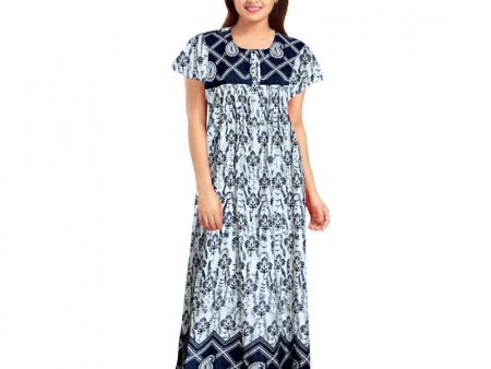 Generic Women s Cotton Printed Maxi Nighty (Navy Blue) Fashion