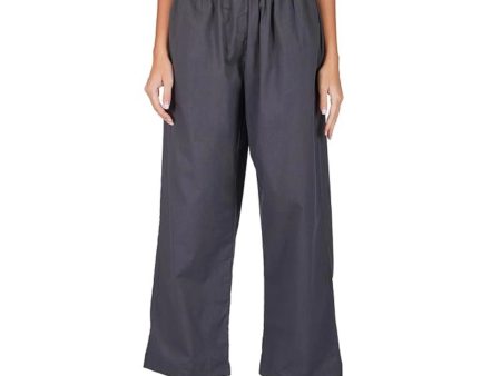 Generic Women s Casual Cotton Cambric Solid Elastic Palazzo Trousers (Dark Grey) on Sale