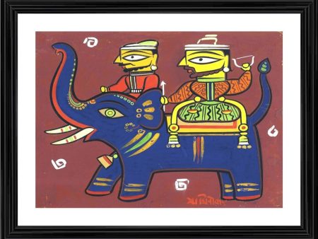 Generic Two Hunters with Elephant Painting With Wood Photo Frame (Multicolor) Online Hot Sale