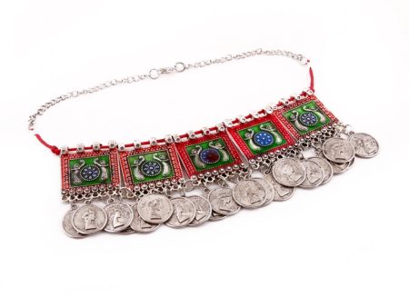 Oxidised Silver Plated Meena Work Choker Necklace Online